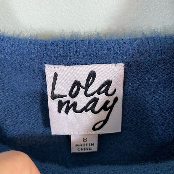 Lola May Women's Blue Fluffy Knit Soft Square Neck Cropped Top Size 8 - Picture 5 of 8